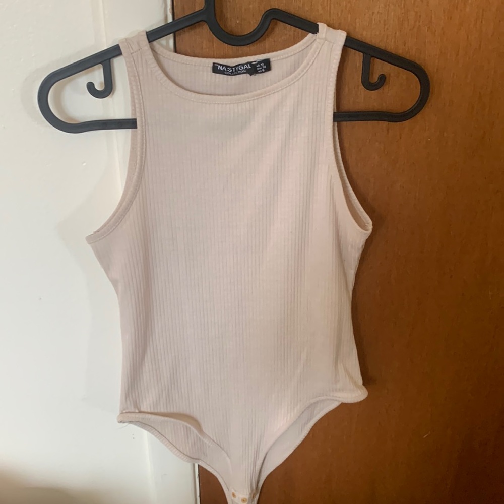 Nasty gal high neck tan bodysuit.